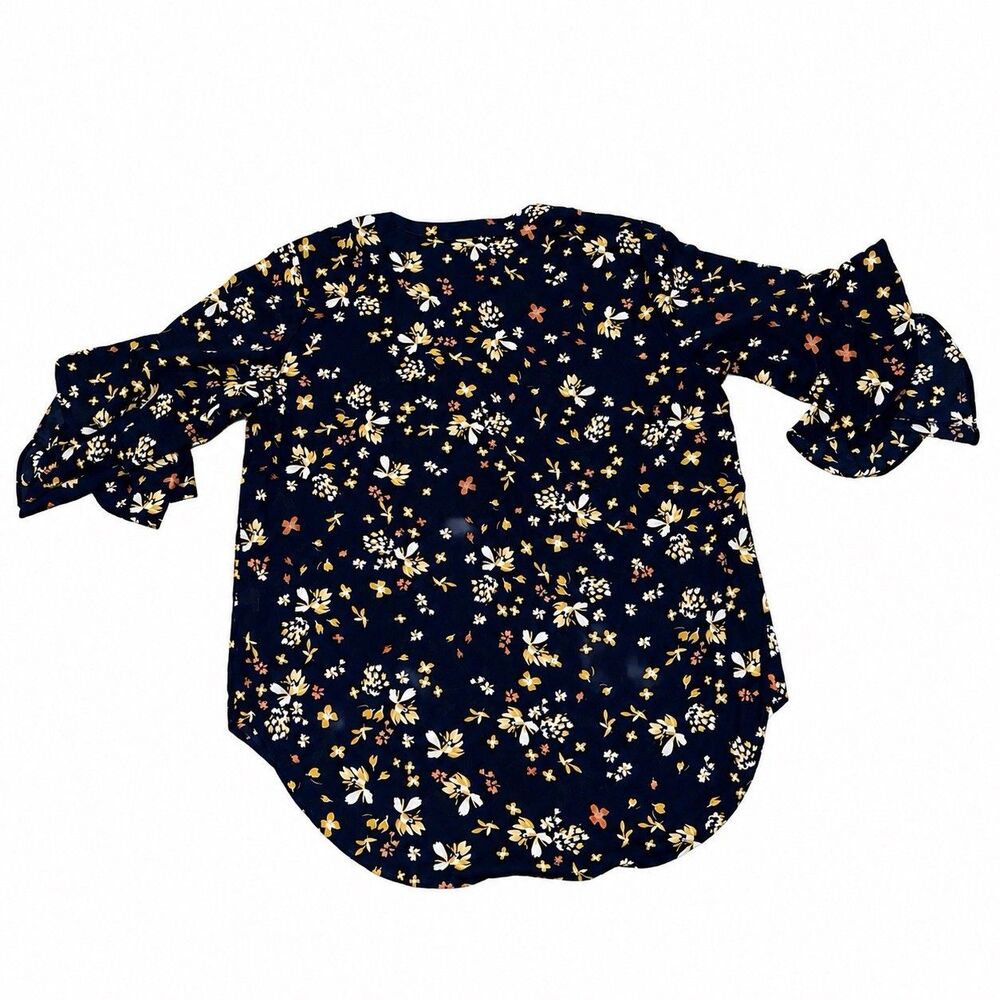 Vince Camuto Womens M Navy Floral Split Neck Balloon Sleeve Blouse NWT - Picture 4 of 8